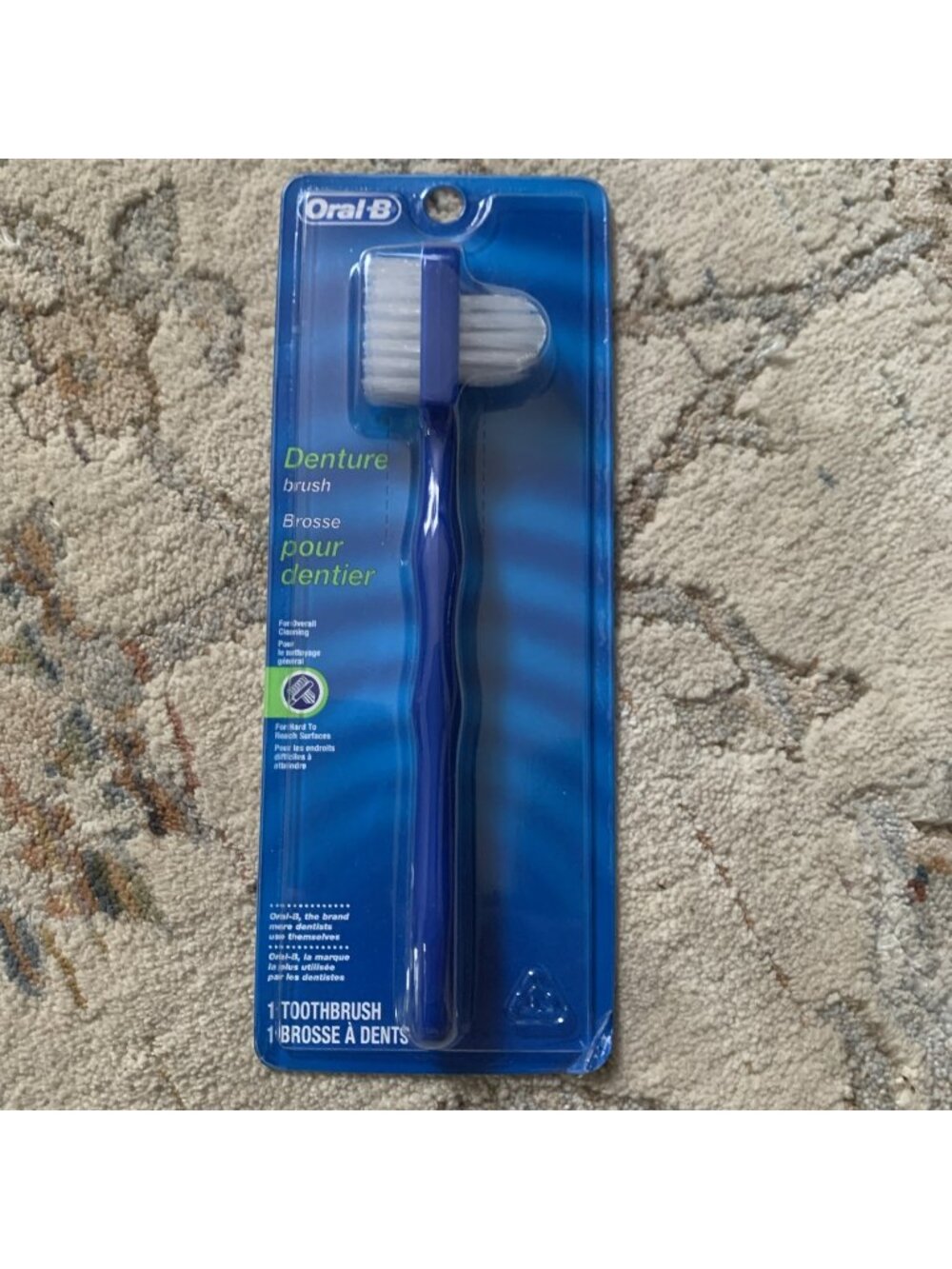 Oral-B Denture Brush Care Toothbrush Dual Head Firm Nylon Easy Grip New Sealed